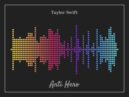 Taylor Swift 'Anti Hero' Dotted Soundwave Poster - Rainbow Colors on Dark Gray Background