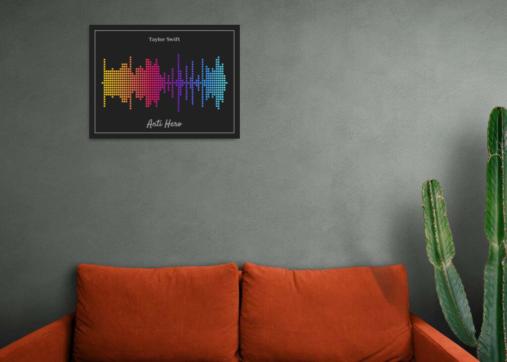 Taylor Swift 'Anti Hero' Dotted Soundwave Poster - Rainbow Colors on Dark Gray Background