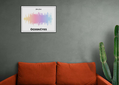 Billie Eilish 'Ocean Eyes' Soundwave Poster - Rainbow Colors on Off-White Background