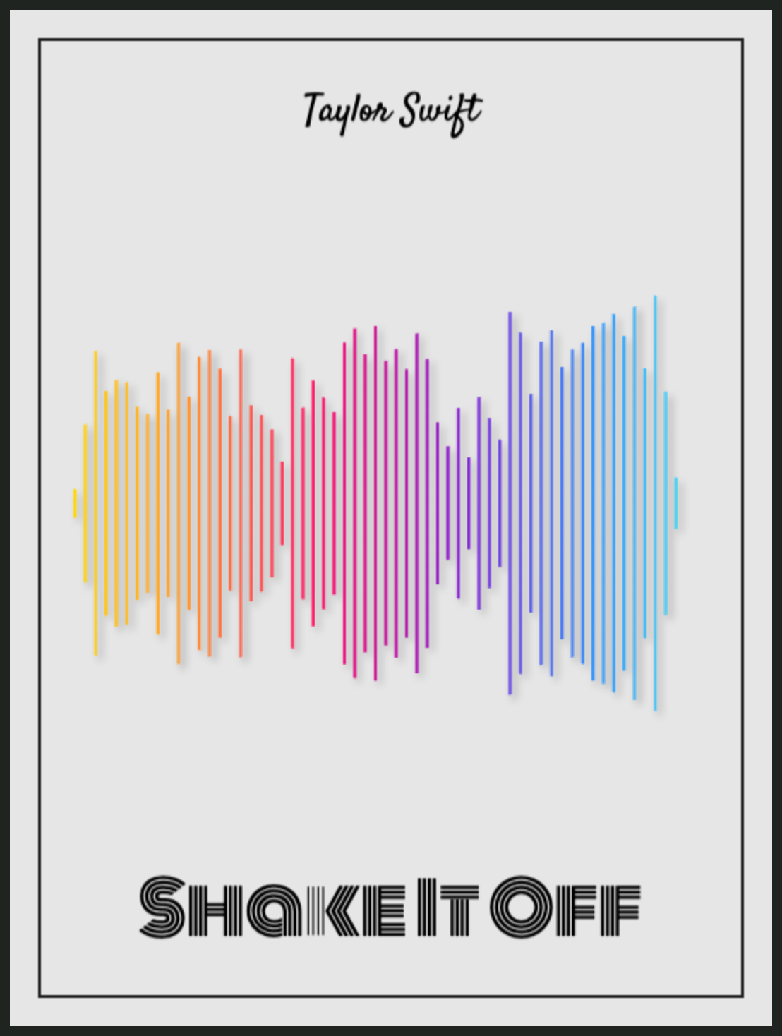 Taylor Swift 'Shake It Off' Soundwave Poster - Rainbow Colors on Off-White Background