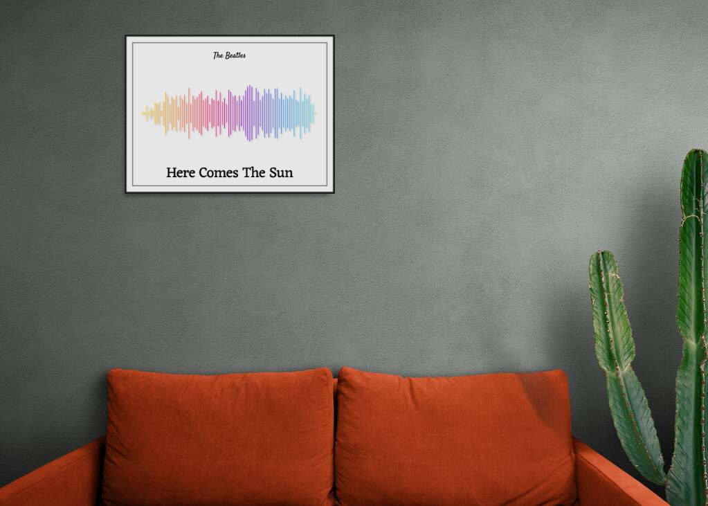 The Beatles 'Here Comes The Sun' Soundwave Poster - Rainbow Colors on Off-White Background