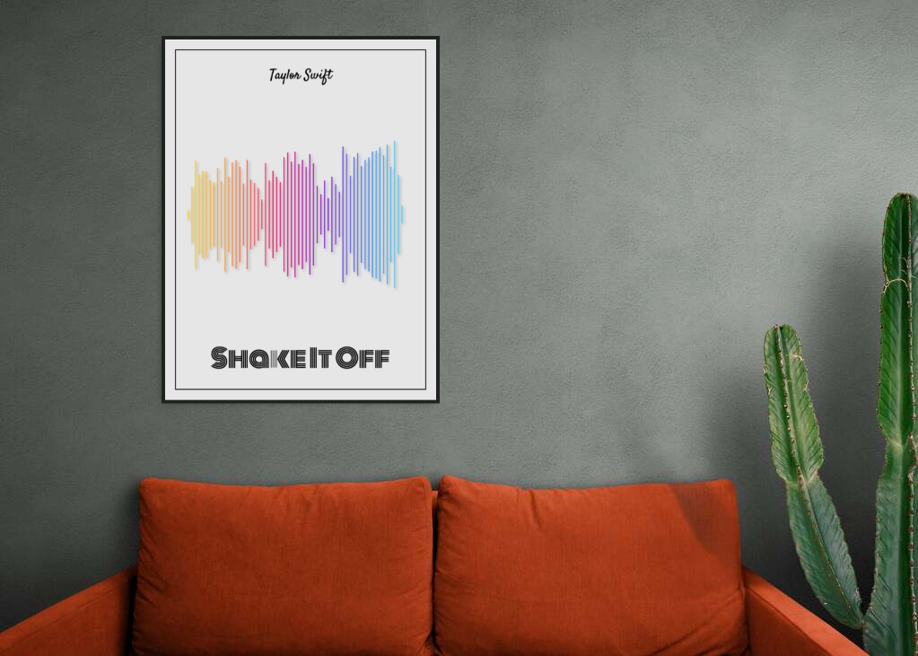 Taylor Swift 'Shake It Off' Soundwave Poster - Rainbow Colors on Off-White Background