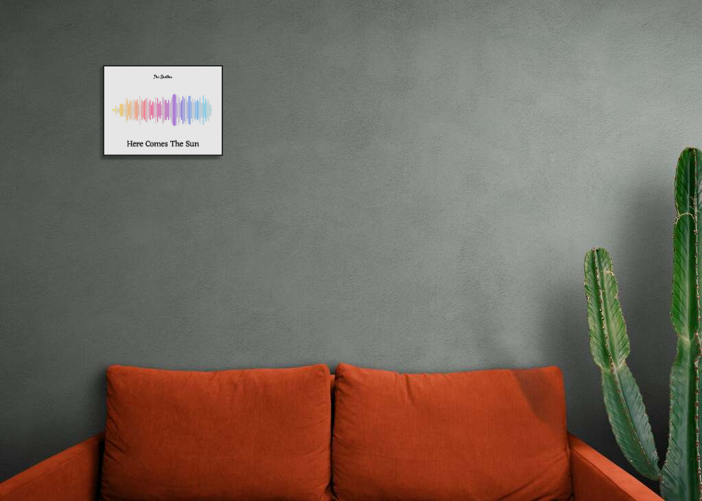 The Beatles 'Here Comes The Sun' Soundwave Poster - Rainbow Colors on Off-White Background
